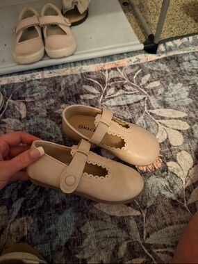 MEC Girls Beige Mary Jane Dress Shoes with Scallop Trim